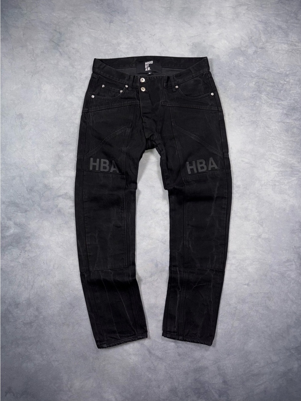 Hood By Air SS16 Runway Black Double Knee HBA Logo Moto Biker Denim Jeans